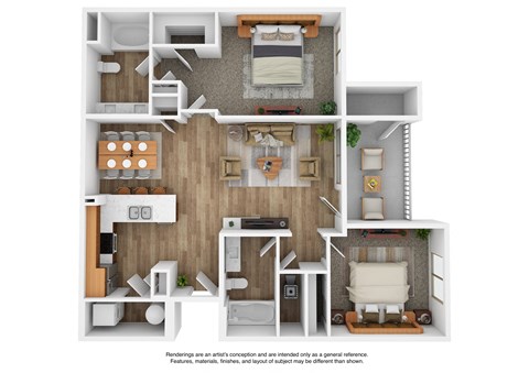 Floor plan for 2 beds, 2 baths, 1087 sqft